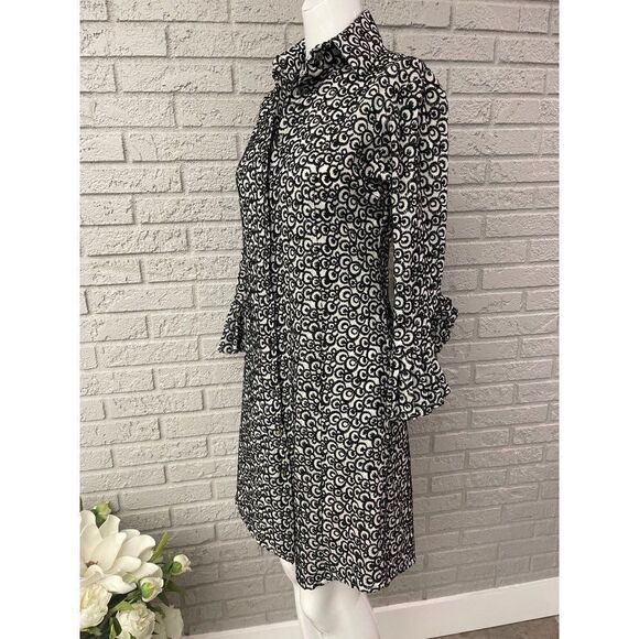 Fine Garments by Bell Black & White Embroidered Button Down Shirt Dress Size 2 - Picture 3 of 12